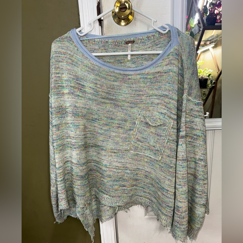 Free People Frayed Colorful Knit Sweater small - Picture 3 of 8
